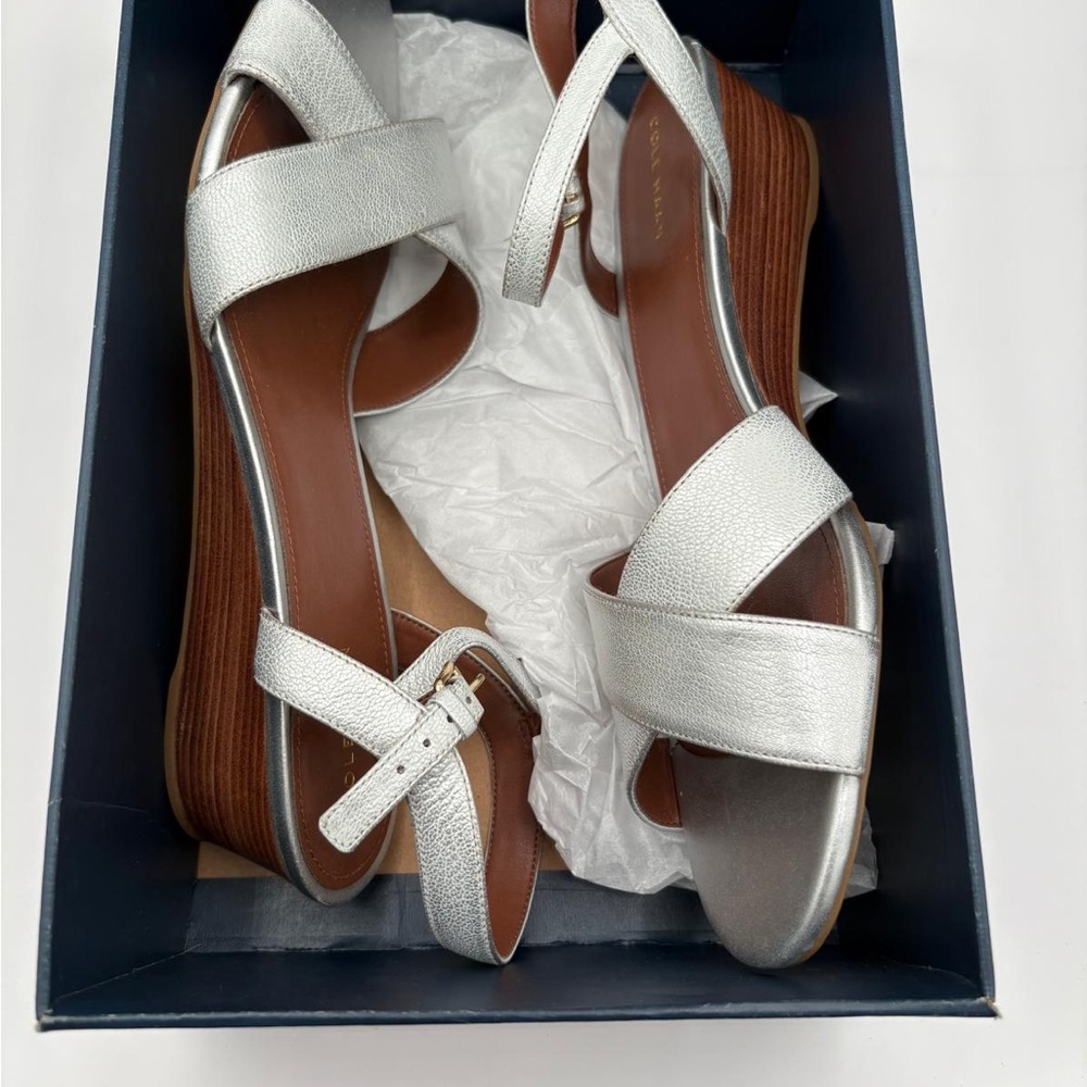 NWT Cole Haan Womens Elsie Cross Wedge Argento Sandal Size 10 - Picture 7 of 8